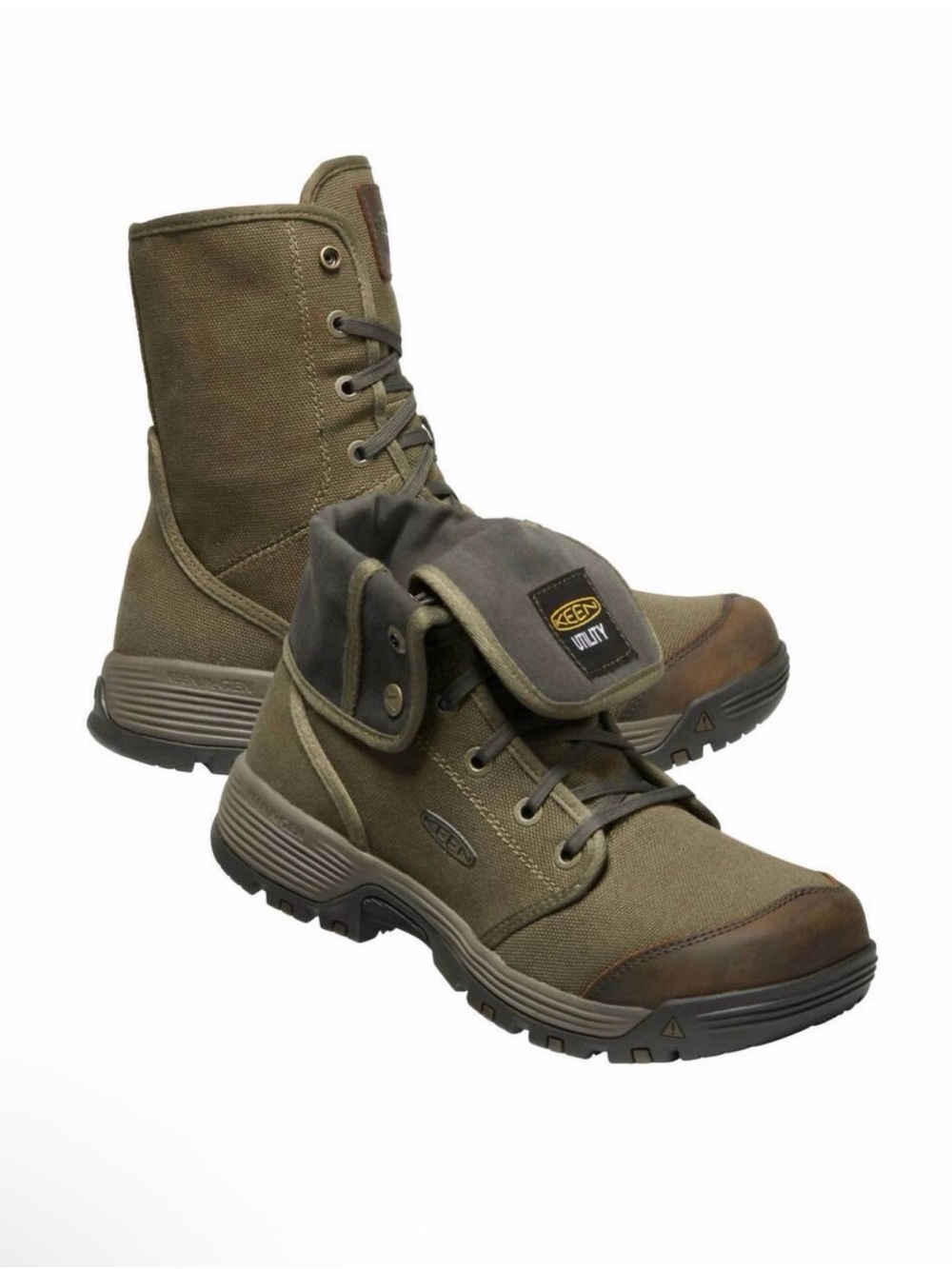 Keen Men's Olive and Brown Fold-Over Work Boots